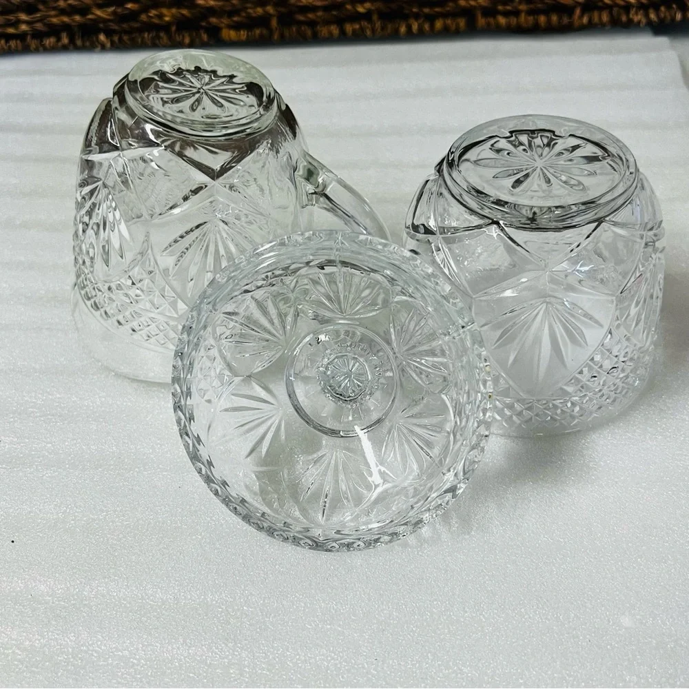 Vintage Anchor Hocking Pineapple Pattern Clear Glass Sugar Bowl & Creamer